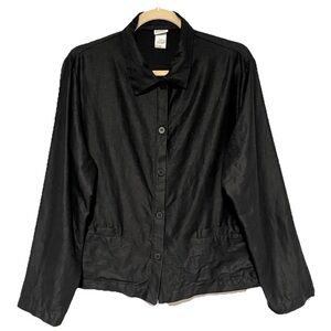 Eileen Fisher Black Collared Button Front Women's Shirt Jacket Long Sleeve
